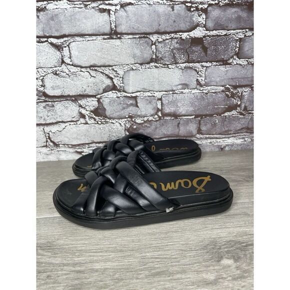 Sam Edelman Vaugn Black Leather Braid Casual Slides Sandals Women Sz 7M US/38EU - Picture 1 of 16